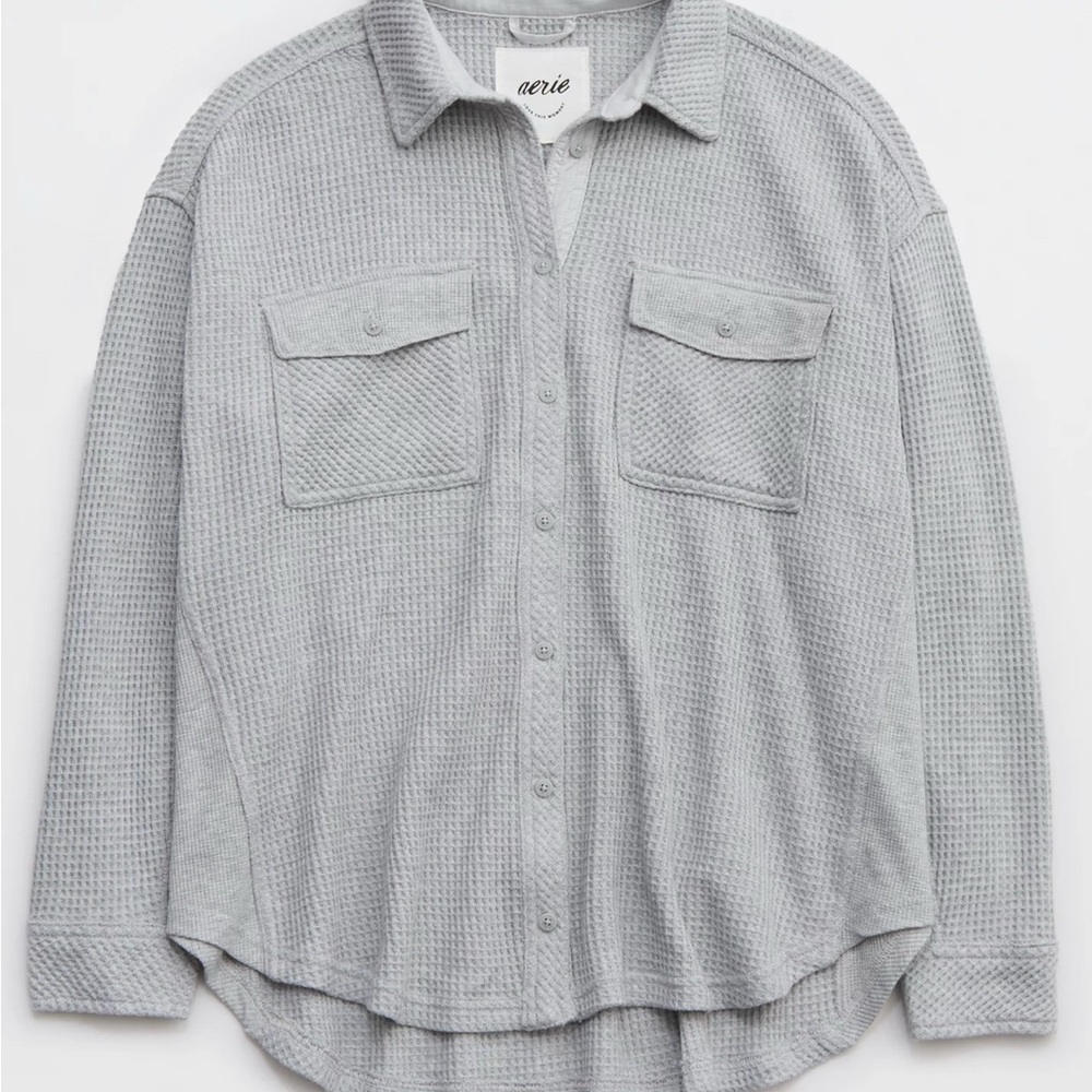 Aerie Light Gray Waffle Knit Sweater